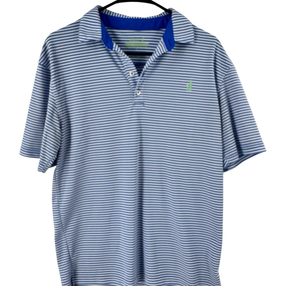 Men's Blue & White Striped Polo Shirt - Classic Short Sleeve